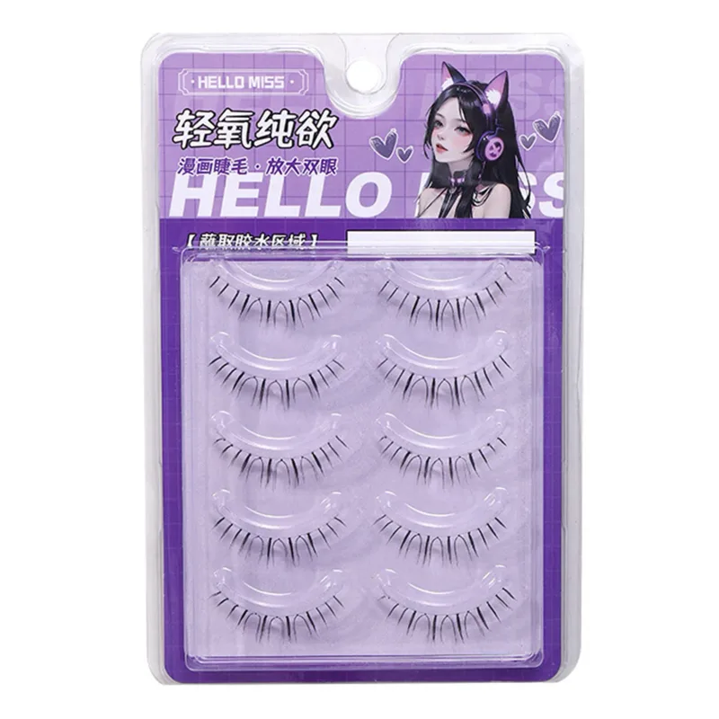 5 Pairs False Eyelashes Lash Extension Reusable U-shaped Natural Fake Lashes Make Up Transparent Stem Korean Eye Makeup Tool