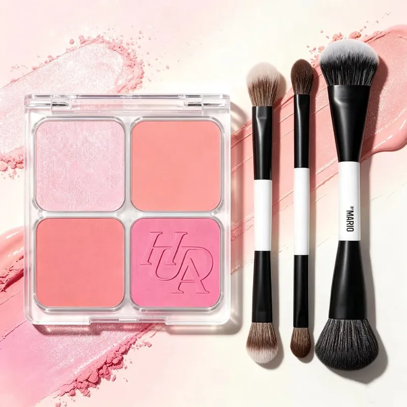 4-in-1 Glow Blush and Mario Brush Set Blush Filter Flush Eye Check Blush Palette Matte Shimmer Long Lasting Women Daily Cosmetic — image 2