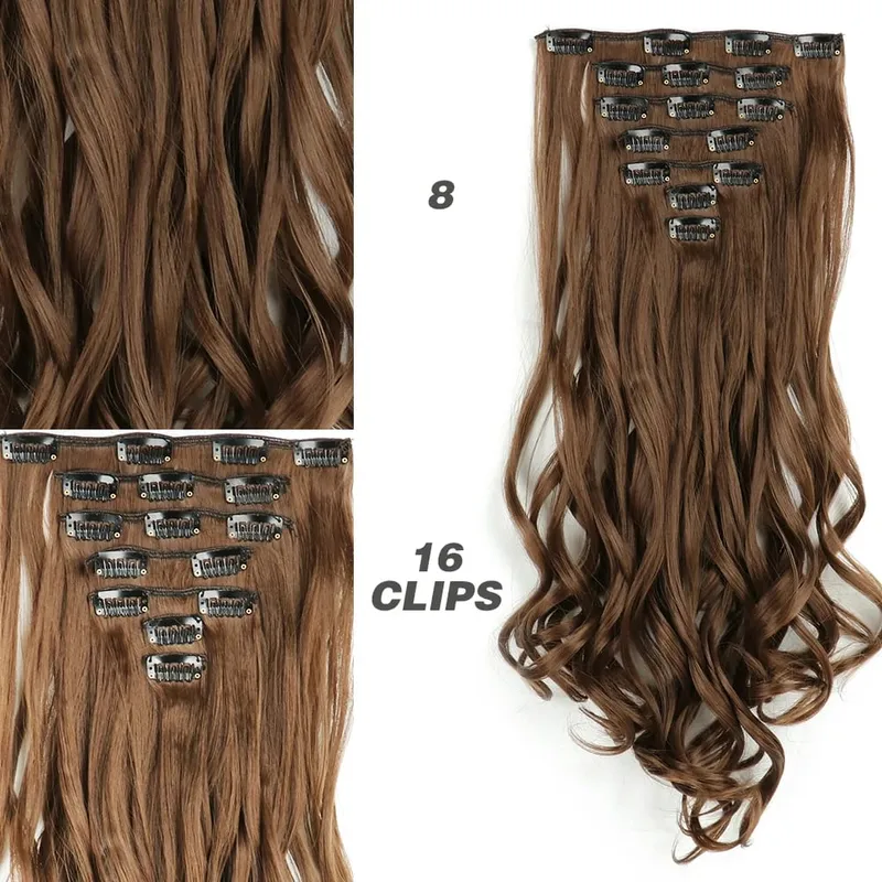 Synthetic 7Pcs/Set 22" Wavy Hairpiece Straight 16 Clips Hair Extensions Heat Resistant Styling False Hair — image 13