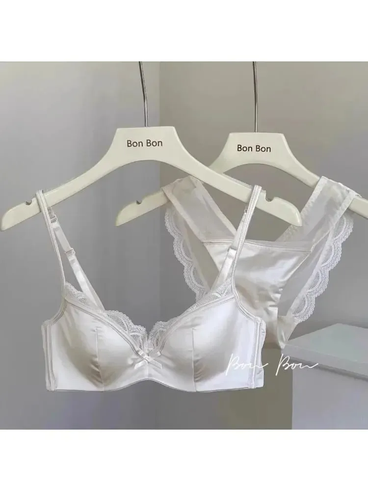 French Luxury Silk Bra for Small Bust Women Adjustable Slimming Bralette & Panty Set Comfort Sexy Sheer Lingerie set bra — image 1