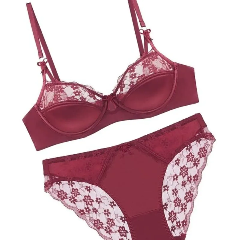 Set reggiseno in pizzo francese sottile a mezza tazza da donna Minimizer per busto grande Push Up Supporto laterale anti-cedimento Comfort Set intimo quotidiano sexy — image 2
