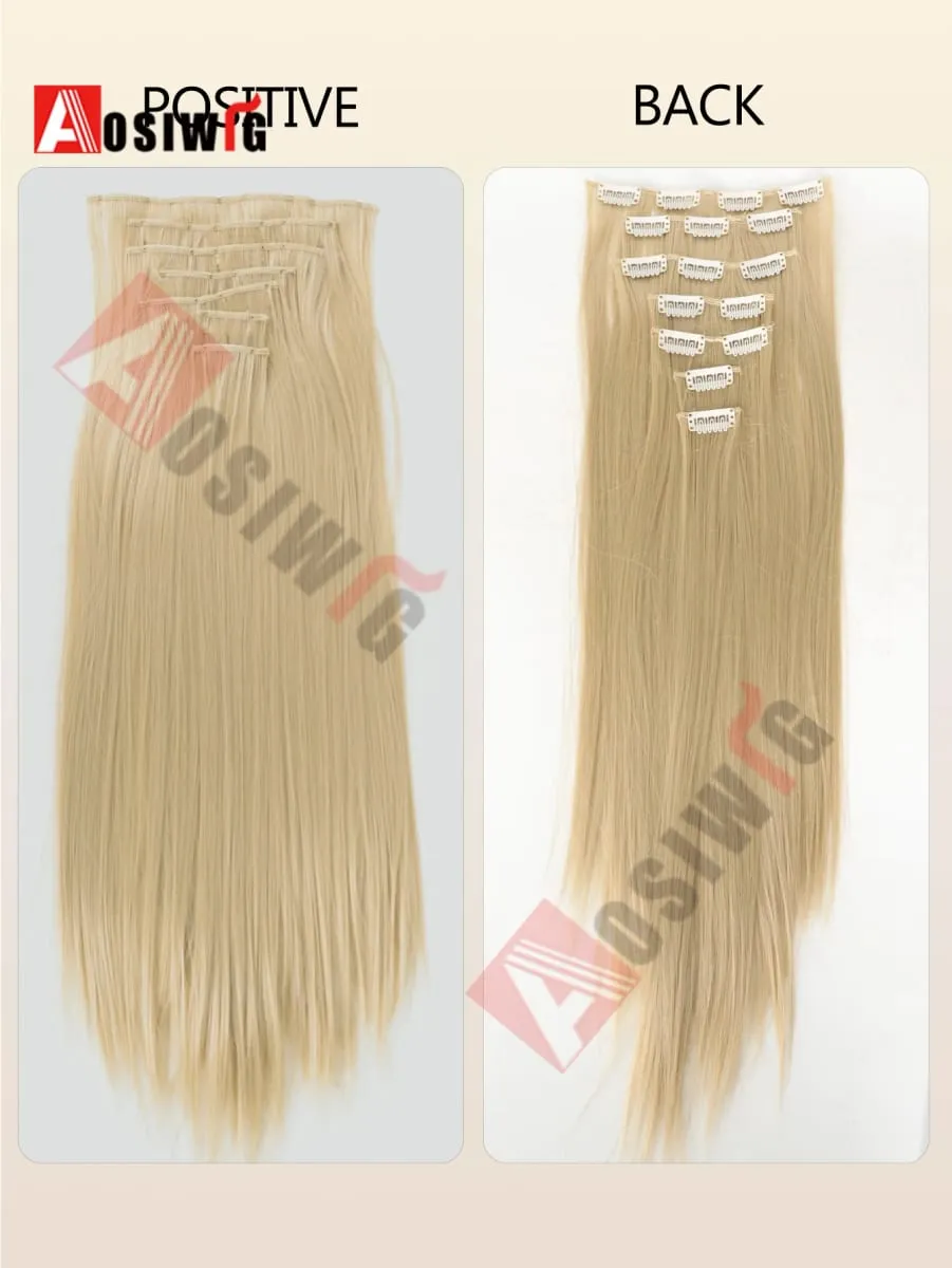 18-32Inch 16 Clips in Hair Extensions Long Straight Hairstyle Synthetic Blonde Black Hairpieces Heat Resistant False Hair Daily — image 7