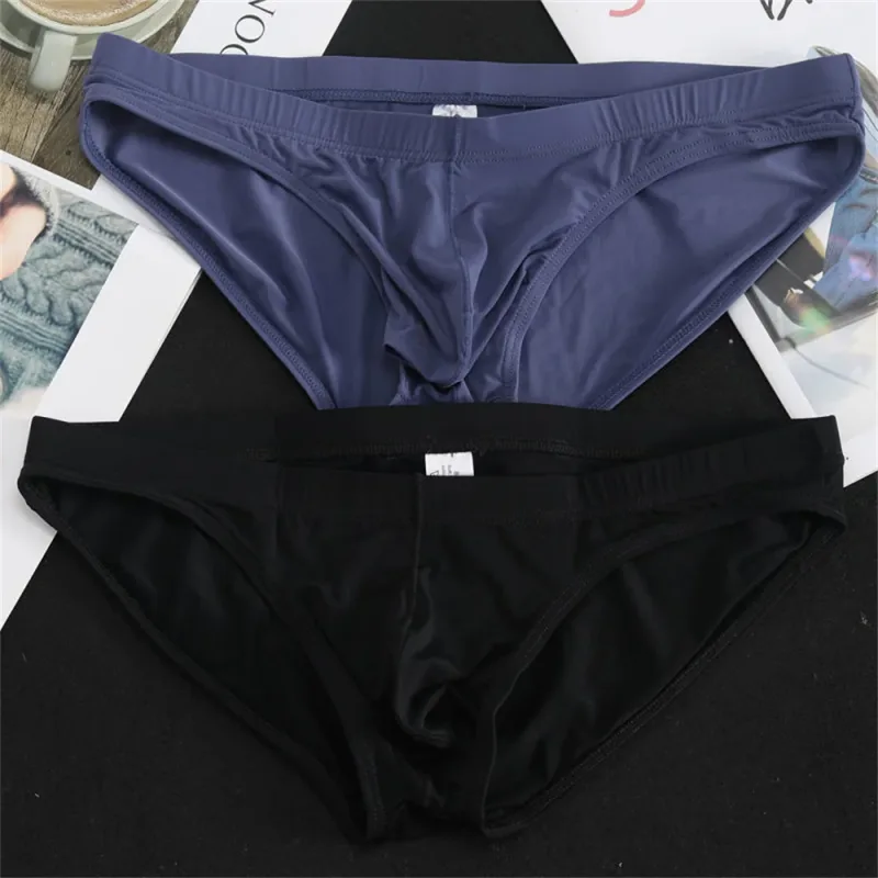 2Pcs Men's Ice Silk Briefs Panties Transparent Quick-dry Underwear Low Waist Solid Color Underpants Male Breathable Sport Shorts — image 12