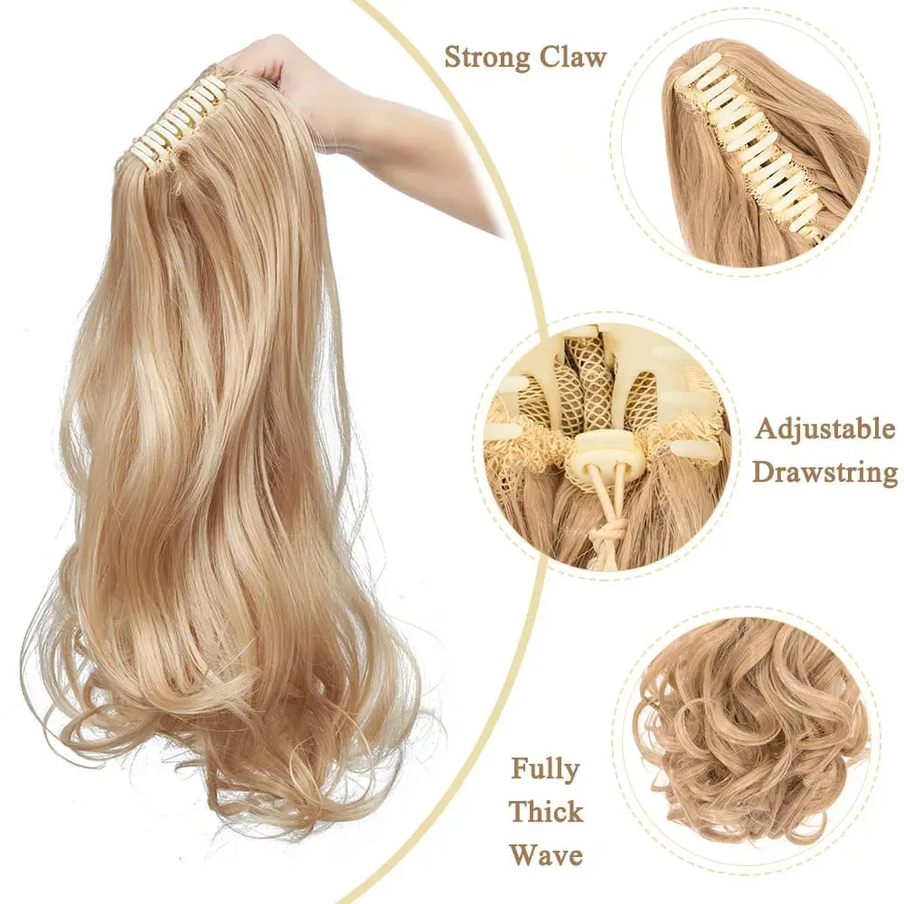 18" Ponytail Extension Synthetic Claw Clip in Hairpiece Curly Wavy Ponytail Hair Extensions Long Pony Tail Hairpiece for Women — image 7