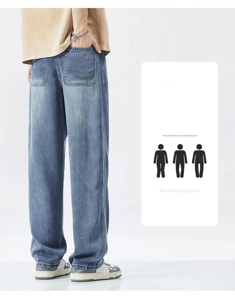 Stretch Jeans Men's 2024 New Lyocell Fabric High Quality Soft Loose Wide Pants Elastic Waist Casual Denim Trousers Streetwear — image 10