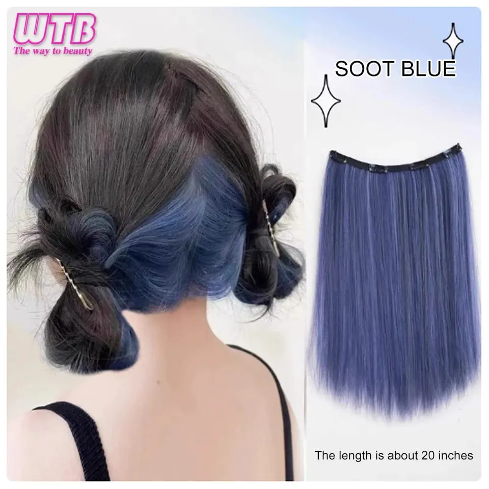 Synthetic Long Straight Clip In One Piece Hair Extension 4 Clips Inner Layer Hidden Hair Color Hair Piece Color Wig — image 13