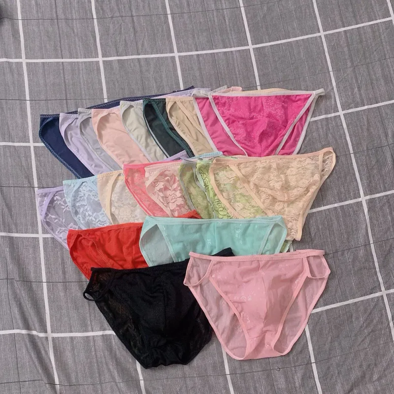 Random 1pc Men Briefs Bottoms Low Waist Transparent Lace Floral Lingerie Breathable Soft Summer Panties Underwear