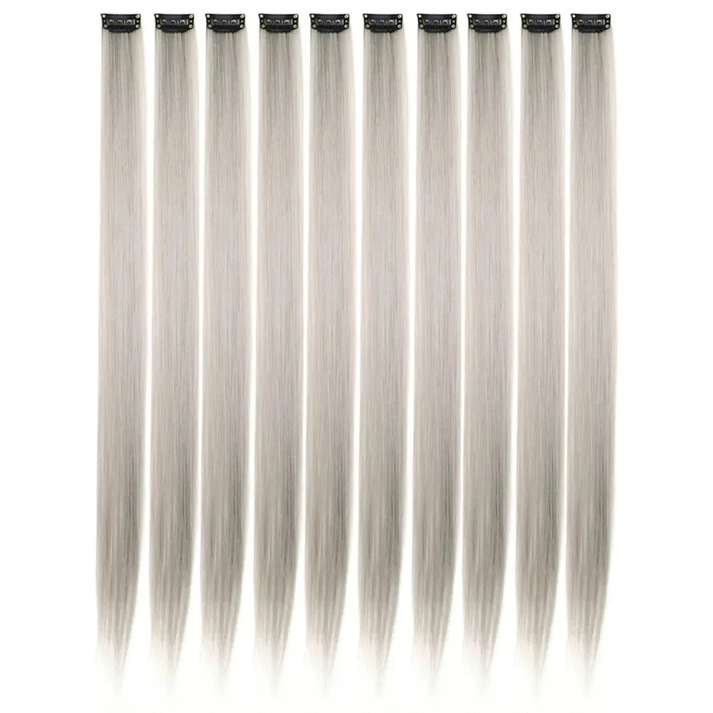 10PCS/Pack Colored Party Highlights Clip in Hair Extensions for Girls 22 Inches Omber colors Straight Hair Synthetic Hairpieces — image 27