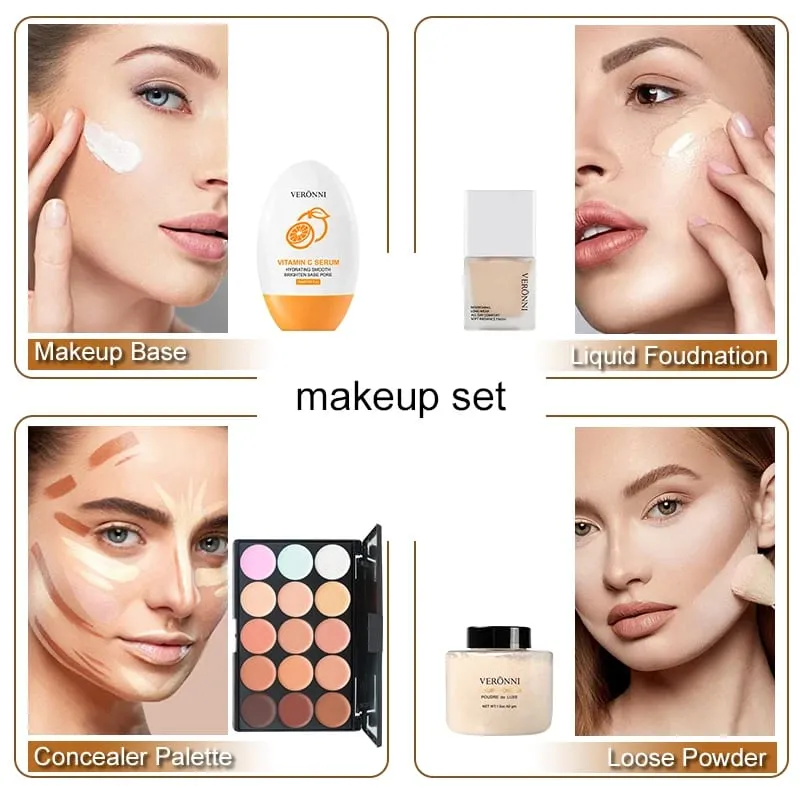 Face Makeup Set Liquid Foundation Loose Powder Primer Waterproof Long-lasting Full Coverage Concealer Women Cosmetics FaceMakeup — image 3