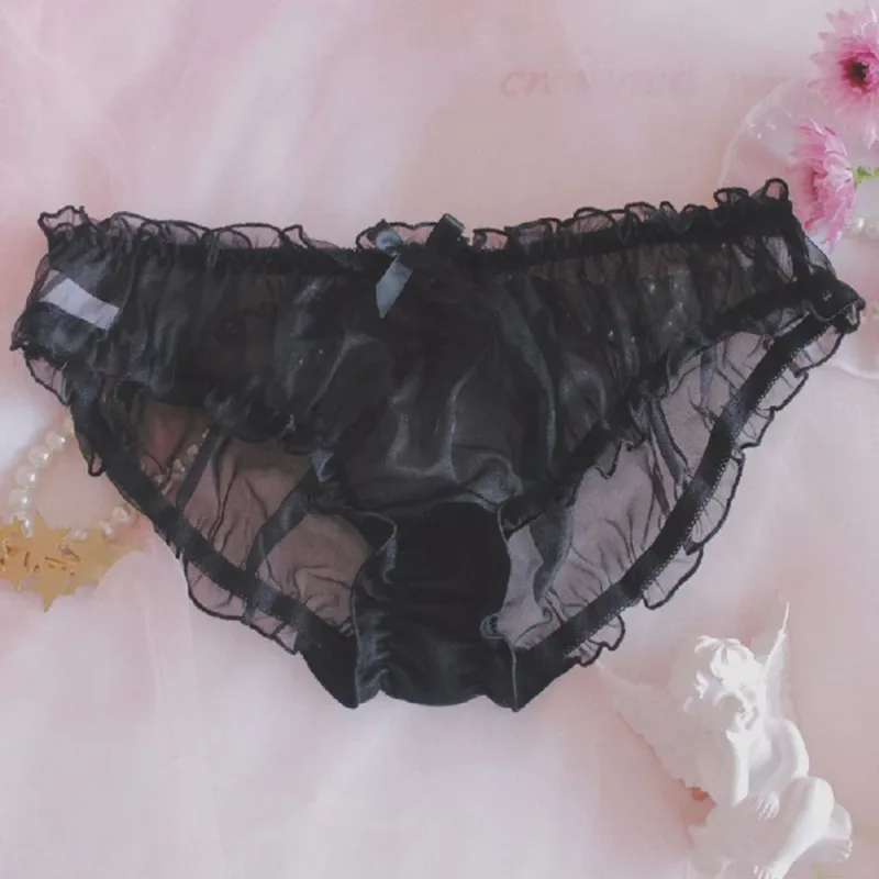 Uomo Sissy Mesh Chiffon Bow Floral Lace Pouch Intimo Mutandine Bikini Brief Sheer Knicker Trasparente Solido Slip da uomo Pantaloncini — image 5