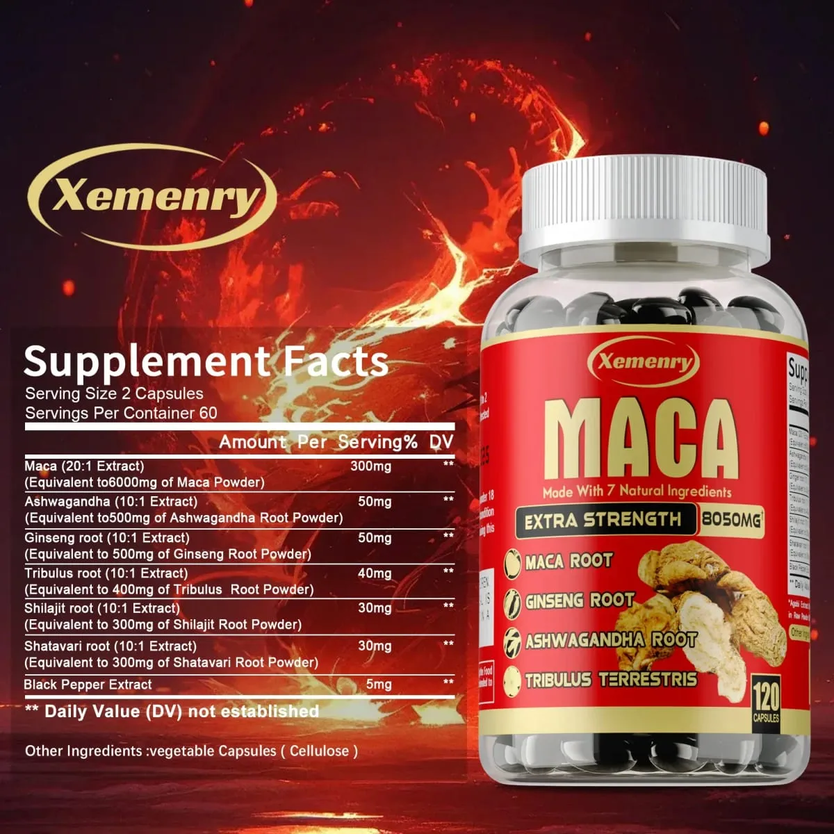 Maca Root Capsules - with Ginseng & Ashwagandha to Support Energy Endurance and Performance Muscle Mass Improve — image 3