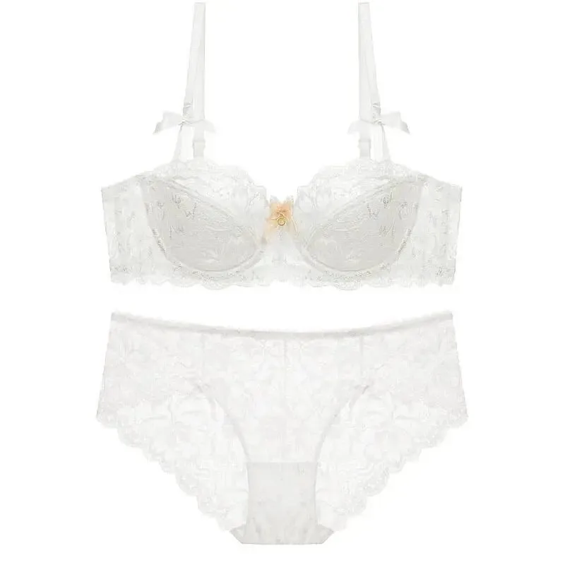 Los más vendidos Conjunto de sujetador de media copa de encaje Sexy para mujer, conjunto de lencería cómoda con aros suaves, Push Up fino elegante, encaje excelente — image 2