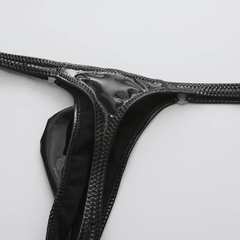 1pc Mannen Glanzend Lederen Taille Met Metalen Ring G-strings Thongs Gay Ardennen Pouch Lage Taille Rekbaar ondergoed Butt-Bloot Sexy — image 10