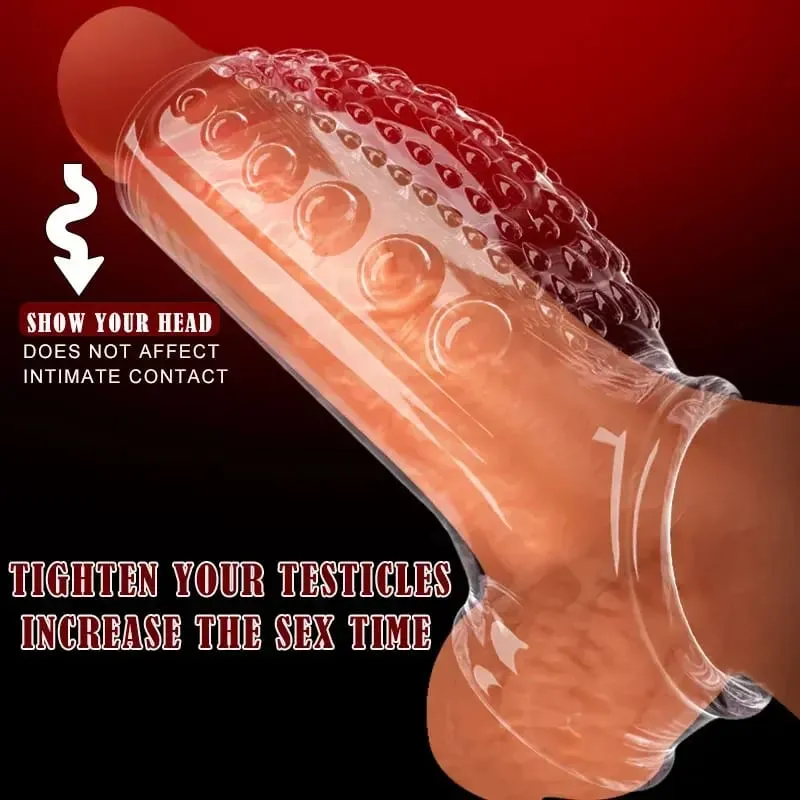 Reusable Penis magnify Cock Rings Delay Ejaculation Penis Condoms Dick Sleeve Silicone Glans Cover Enlargement Sex Toys For Men — image 3