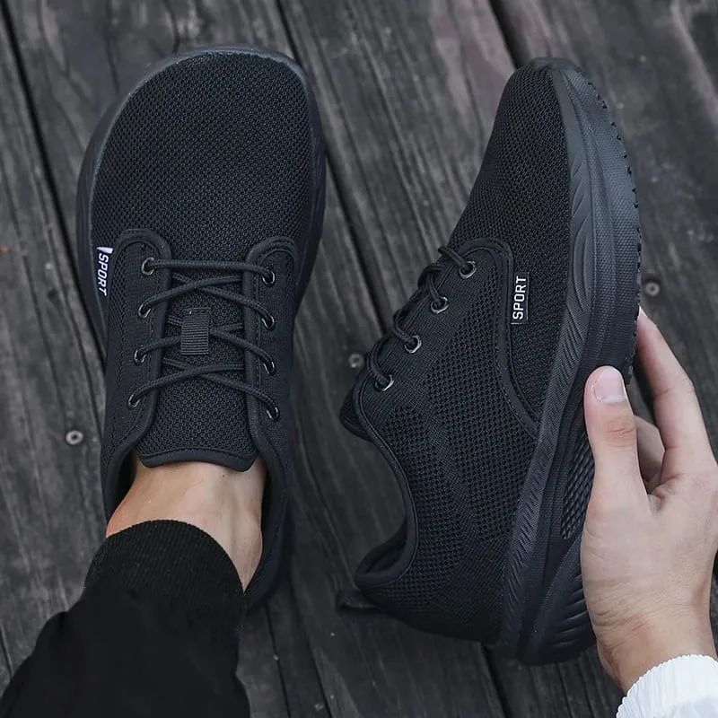 Platform Thick and Low Men's Barefoot Shoes with Loose and Wide Toe Simple Fitness Shoes Women's Hard Strap Black Sports Shoes