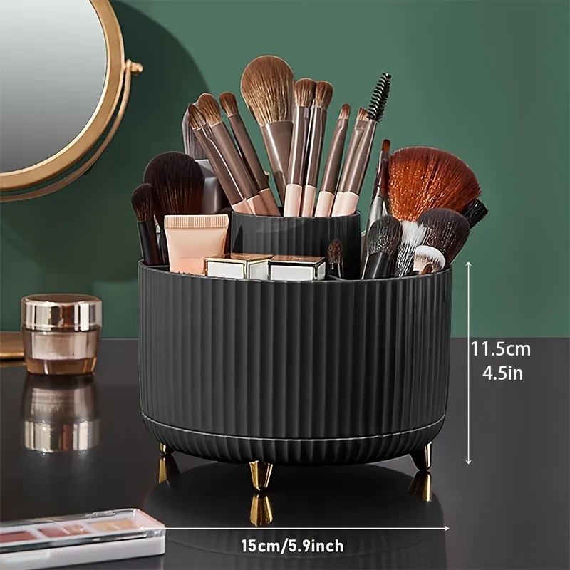 Makeup Brush Holder Organizer 5 Slot 360° Rotating Makeup Brushes Desktop Storage Organizers for Vanity Desktop Bathroom Office — image 6