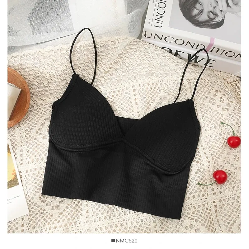 Knitted Binder Chest Woman Tank Tops Spaghetti Strap Corset Crop Camis With Built in Bras Korean Fashion Woman Tanks Camisole — image 9