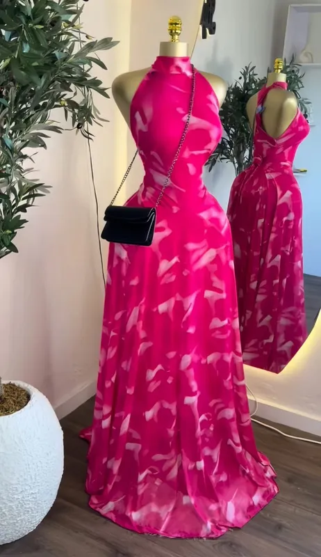 Kvinder trykt ærmeløs med bindepasform og flare A-line Maxikjole 2026 Streetwear Strandferie Lange kjoler Vestido — image 9