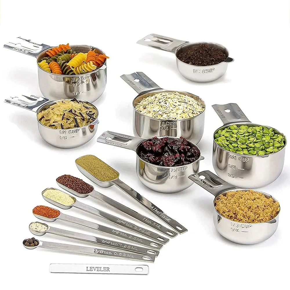 Stainless Steel Measuring Cup and Spoons Set 14PCS with Leveler Dry and Liquid Ingredients Perfect for Cooking & Baking