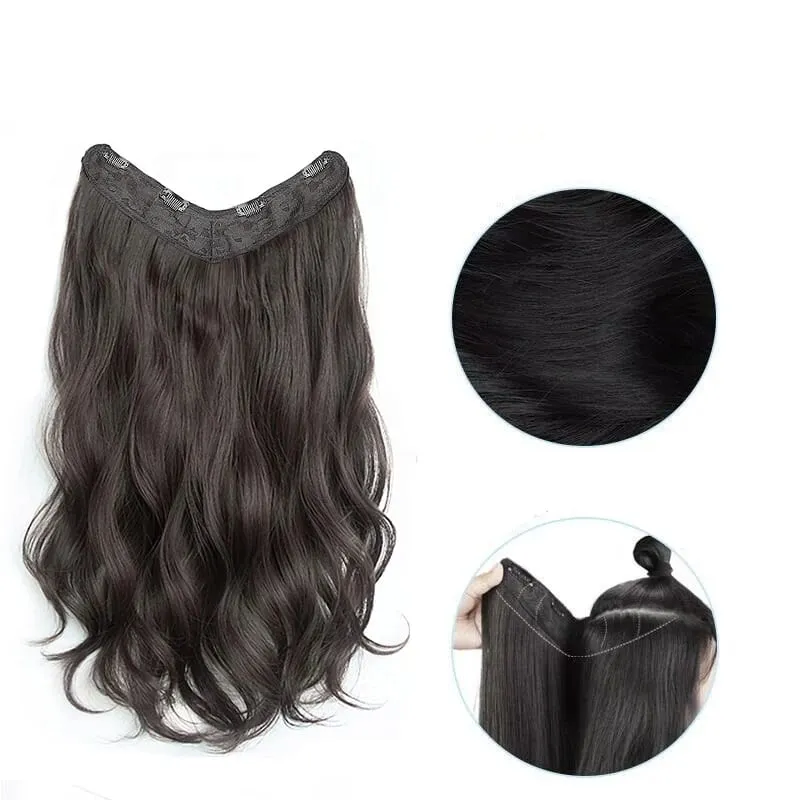 22Inch Synthetic V-shaped 4 Clips One Piece Long Curly Water Wave Clips In Hair Extensions Hair Pieces For Women — image 6