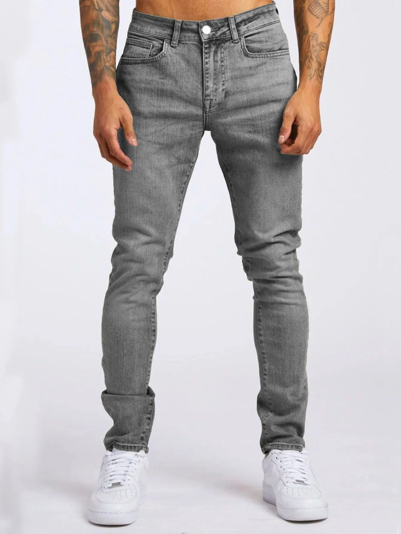Jeans Lelaki Elastik Kurus Warna Pepejal Seluar Pensel Regangan Slim Fit Denim Jeans Joging Streetwear Koboi Seluar Kasual Blck — image 4