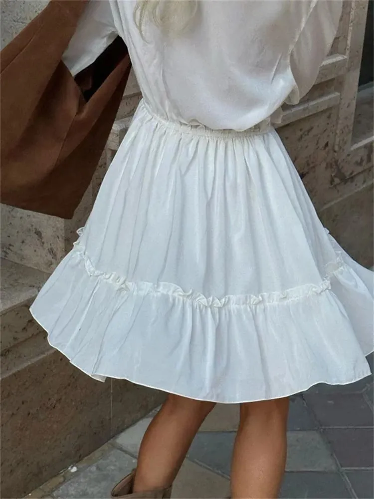 Tossy Ruffled V-Neck White Mini Dress Female Patchwork Long Sleeve Elegant Bandage Fashion Dress High Waist Lace-Up Women Dress — image 5