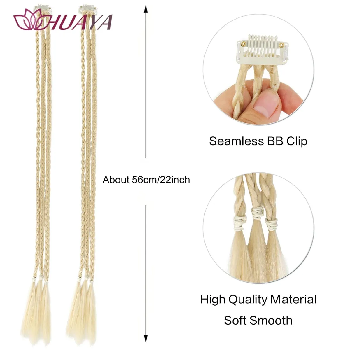Front Braids Clip in Hairstyle With 3 Braids On Each Clip A Total Of 22 Inch Long Natural Soft Synthetic Hairpieces for Gi — image 5