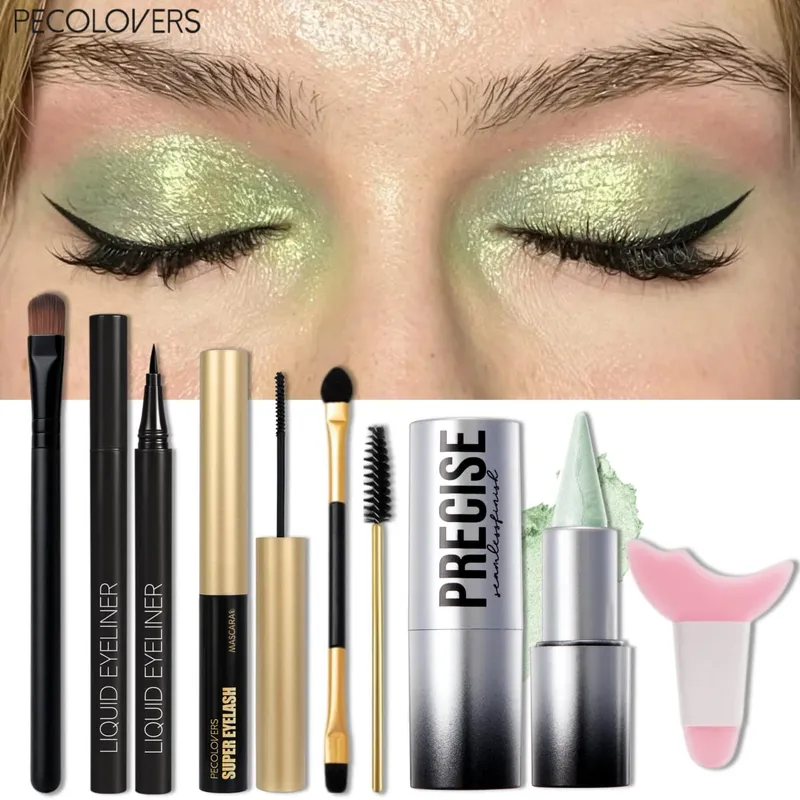7 Pcs Eye Makeup Products - Siren Eyes Eye Makeup Set Blendable Green Shimmer Long Lasting Festival Eye Makeup Halloween Makeup — image 2