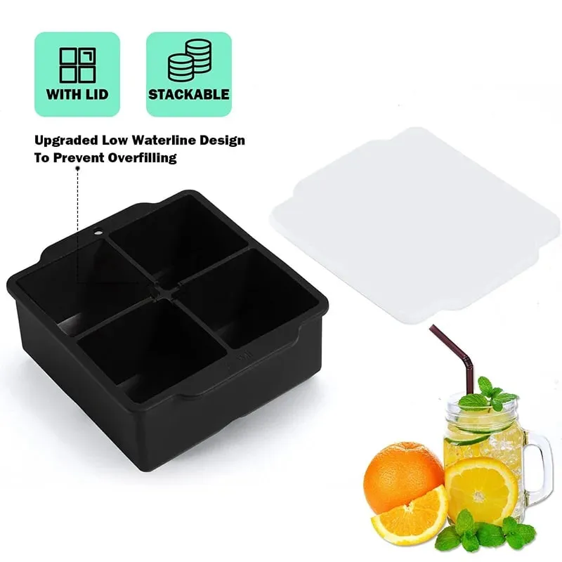Silicone Large Ice Molds 2 Inch Big Ice Cube Trays with Removable Lid BPA-Free Easy Release and Stackable Flexible Ice Cube Tray — image 3