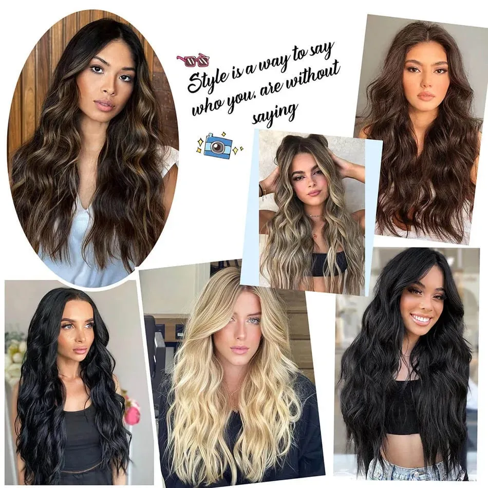 Synthetic Long Wavy Clip In Hair Extensions 20" Thick Hairpiece 6pcs/set For Women Brown Blonde Black Natural Fake Fiber Hair — image 7