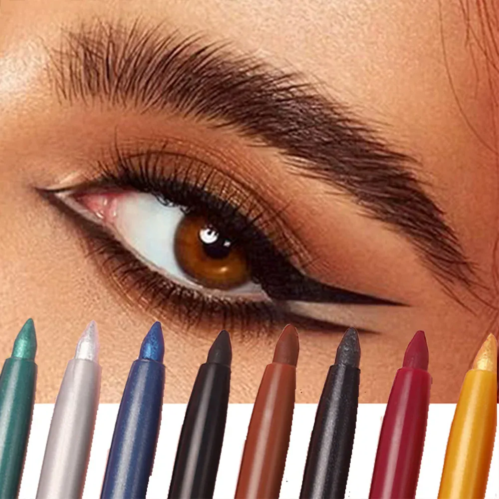 2 in 1 Eye Liner Eye Shadow Pencil Waterproof Lasting 12 Colors Rotating Black Matte Eyeliner Glue Pen Makeup for Eyes Cosmetics — image 1