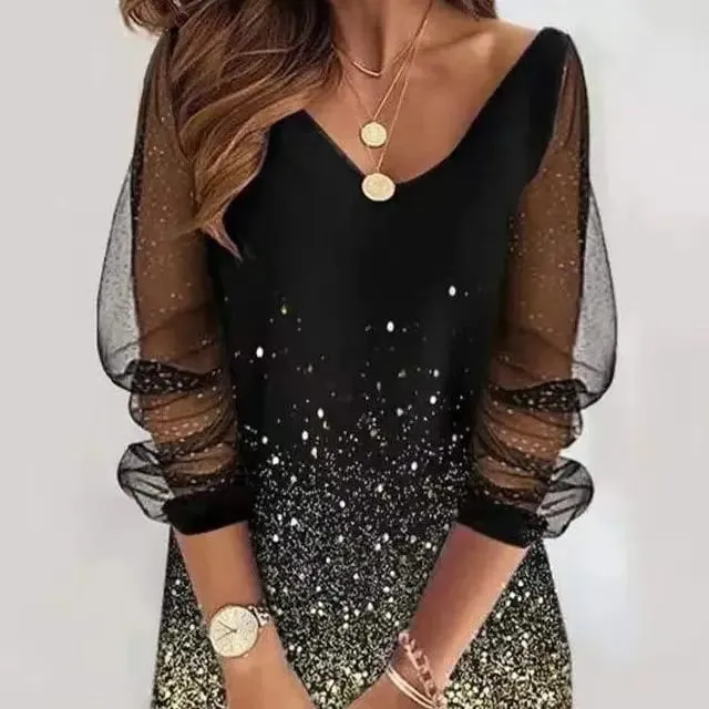 2024 New Spring-style Round Neck Sequins Perspective Gauze Lady Dress — image 3