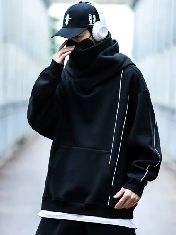 Autumn Men's Windbreaker Turtleneck Hooded Sweatshirts New Japanese Ninja Hoodies Women Line Print Oversized Y2K Vintage Hoodie