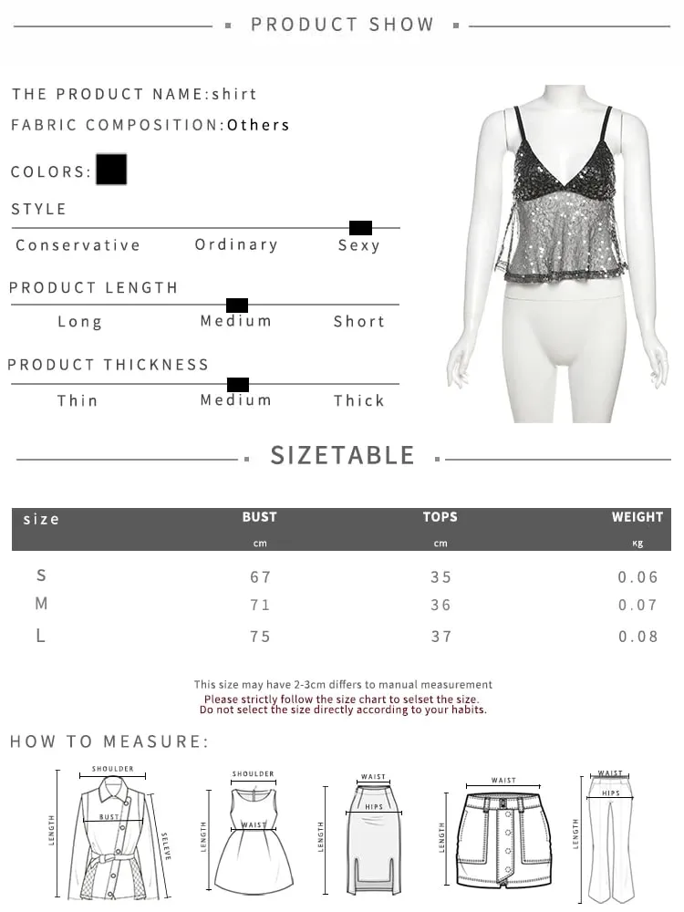 Nibber Sequins Patchwork Mesh Camisole Women v-Neck Sexy Backless Summer Trend Street Midnight Versatile Hottie Classic Tops