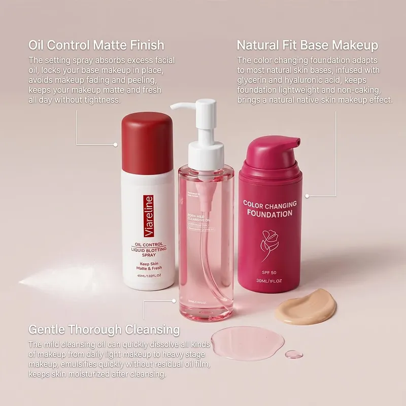 3-in-1 Makeup Kit Cleansing Oil Setting Spray Foundation Matte Long-Lasting Gentle Hydrating Natural Finish Daily Set — image 3