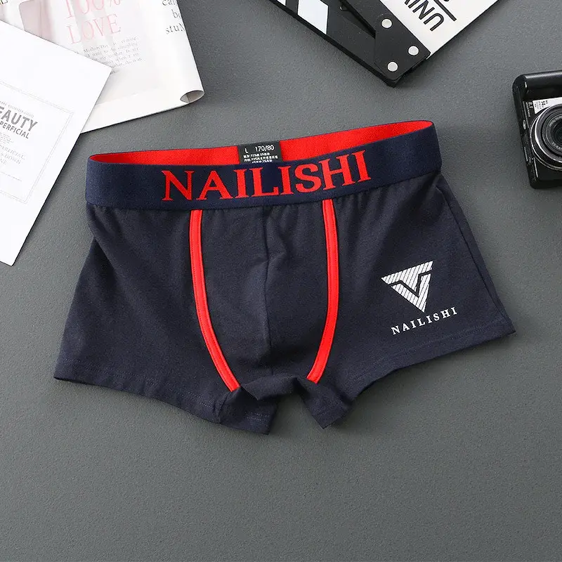 2 Piece Men's Underwear Burst of Cotton Breathable Youth Boxer Shorts Letter Trend Mid-waist Quadrangle Shorts Flat Corner Perso — image 10