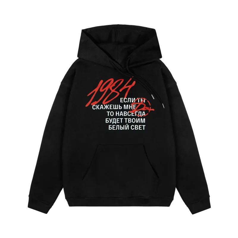 Harajuku Streetwear Pullovers Men's Hoodies 1984 Graphic Letter Print Hooded Loose Sweatshirts Hip Hop Aesthetic Tops Gothic Y2k