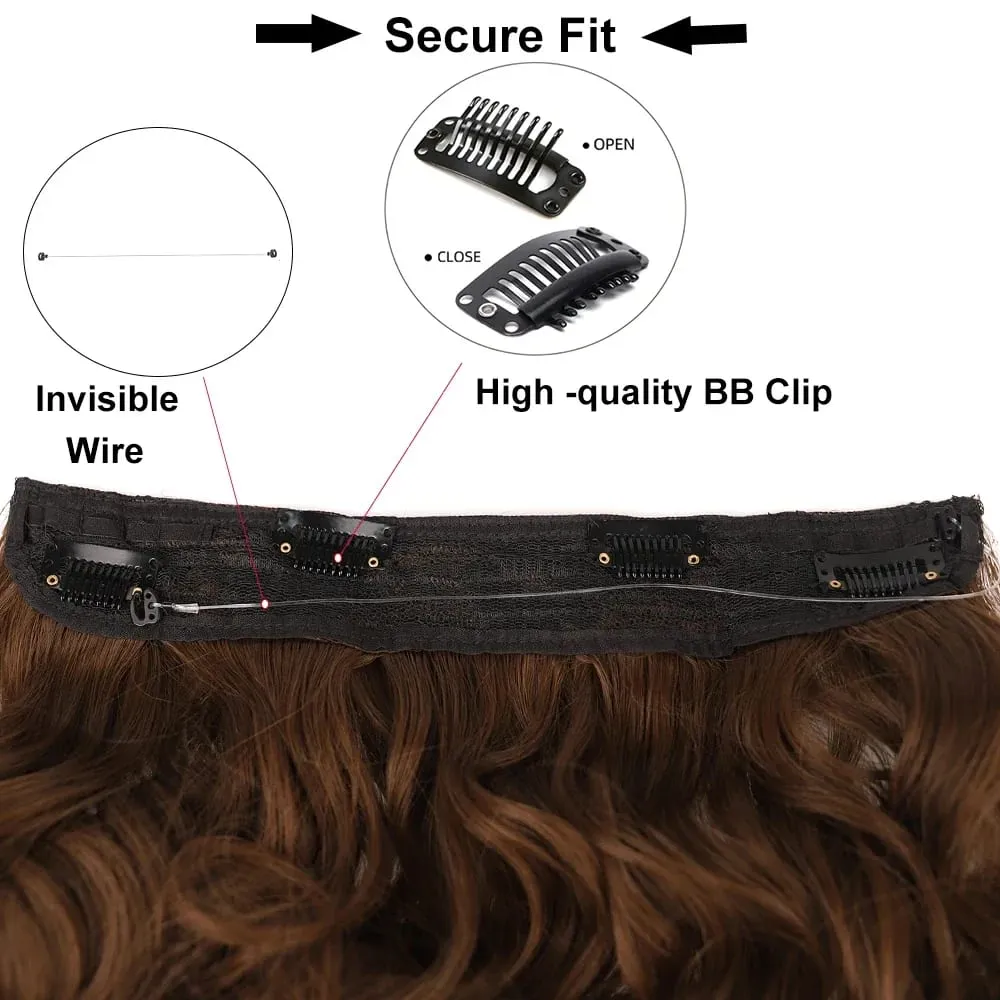 Synthetic Invisible Wire Hair Extensions Long 4 Clips In Wave Curly Hairpiece For Women 20Inch Secret Fish Line Hair Extensions — image 5