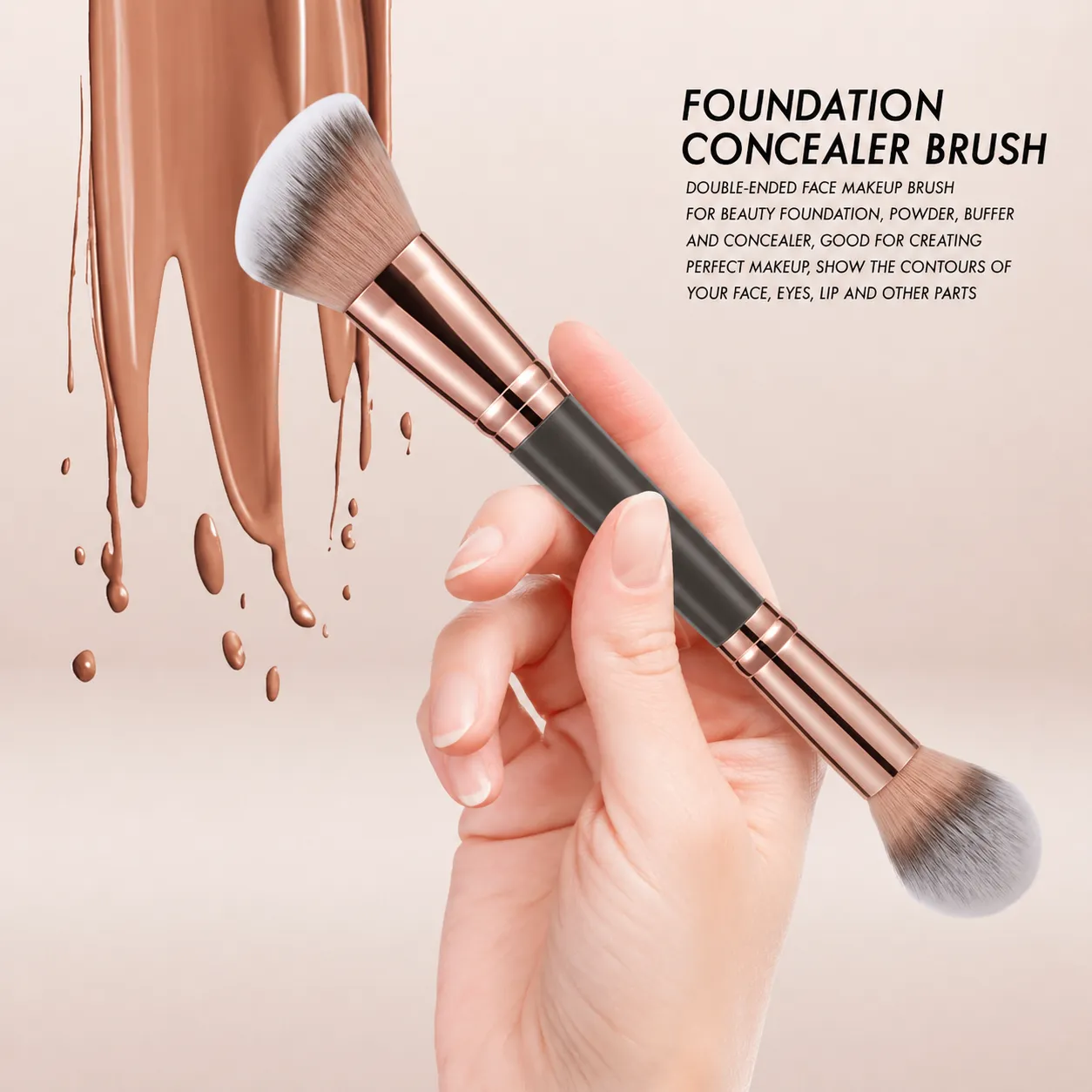 Dubbelsidig bronzerborste Vinklade och runda konturborstar för skönhetsblandning flytande pulver Concealer Cream Cosmetics Blush — image 2