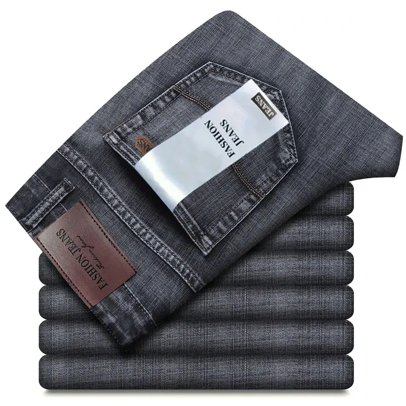 Good Quality Autumn Winter Men's Jeans Classic Retro Blue Denim Pants Work Straight Stretch Cotton Trousers Streetwear Plus Size