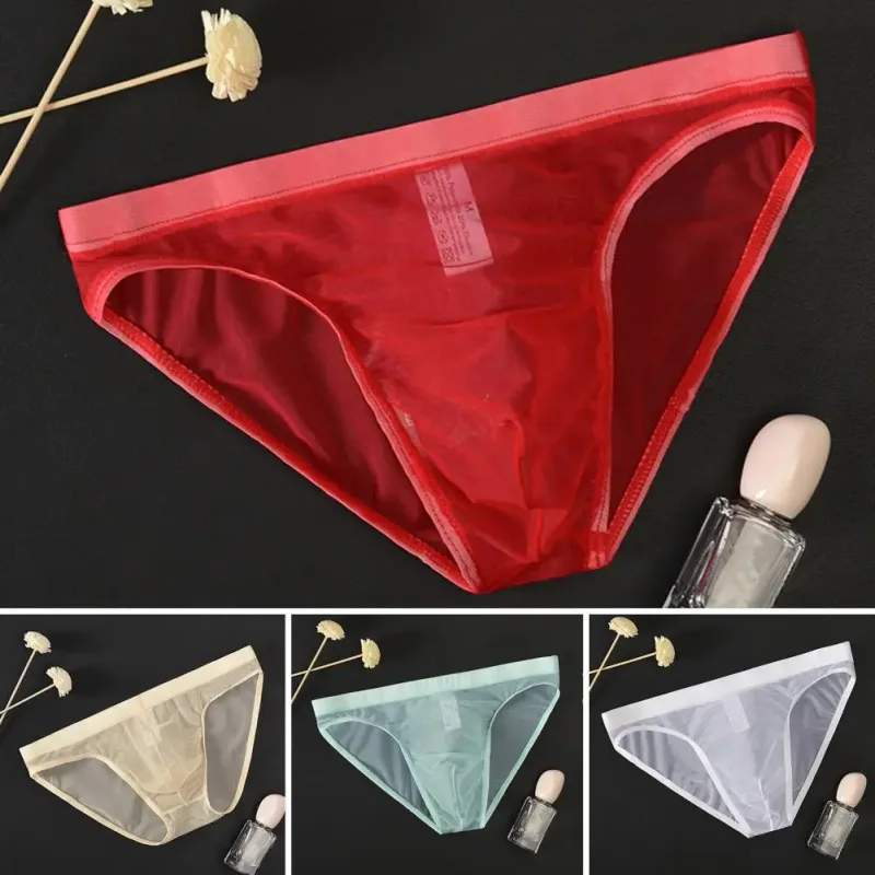 Men Seamless Ice Silk Briefs Low-rise Ultra-Thin See-through Panties Solid Color Quick Drying Underwear — image 2