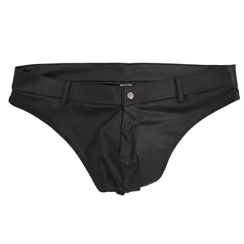 Pantaloncini da uomo in ecopelle perizoma con bottoni a T cavallo a vita bassa Lingerie molto calda Sissy G-String T-Back Intimo breve Abbigliamento da uomo — image 6