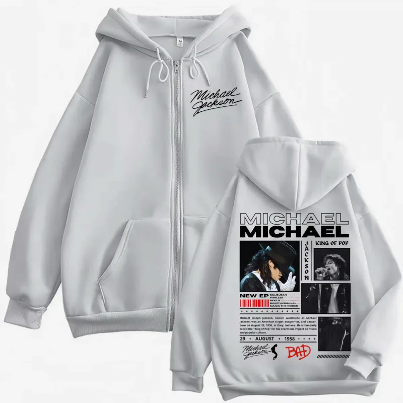 Sänger Michael Jackson Classics Zipper Hoodies Rock Mode Vintage Zip Up Pullover Männer Frauen Casual Langarm Sweatshirts — image 6