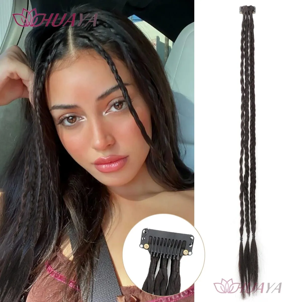 Front Braids Clip in Hairstyle With 3 Braids On Each Clip A Total Of 22 Inch Long Natural Soft Synthetic Hairpieces for Gi — image 10