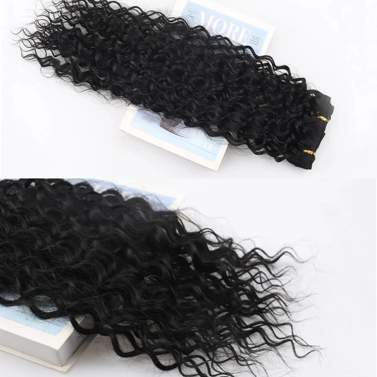 22 Inch Curly Thick Synthetic Hair Extensions Clip in 9Pcs/Set 145g Full Head Black Brown Color