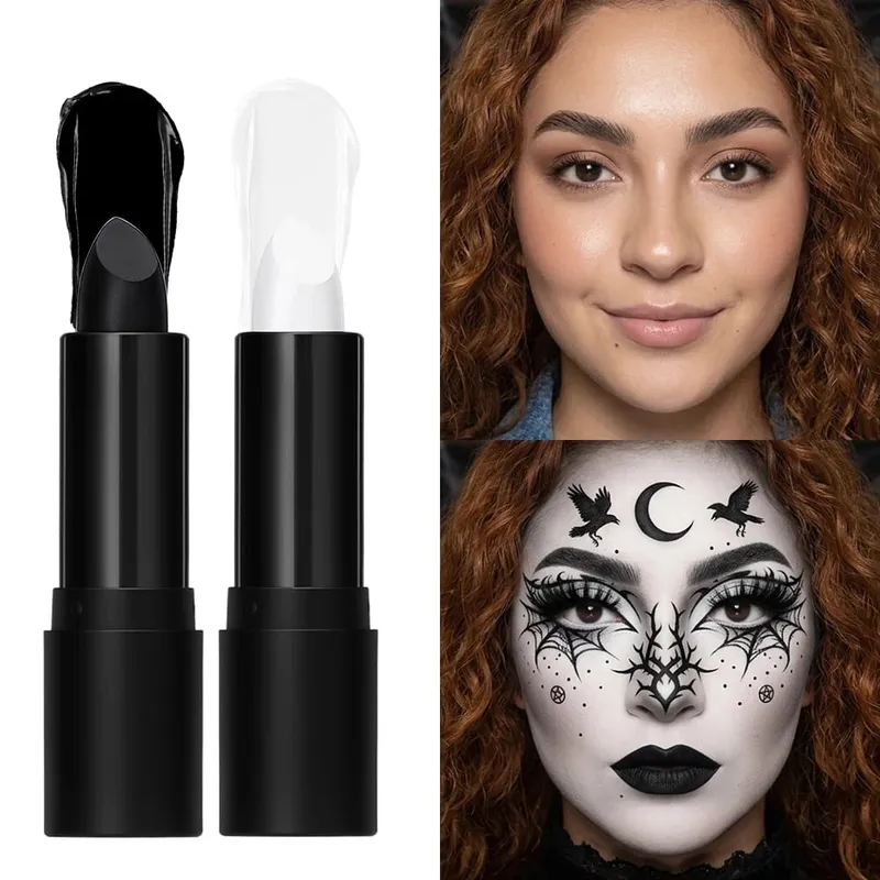 Halloween Gothic Makeup Kit Storage Bag Dark Cream Blush Black White Face Paint Stick Cosplay Party Festival Face Body Makeup — image 4