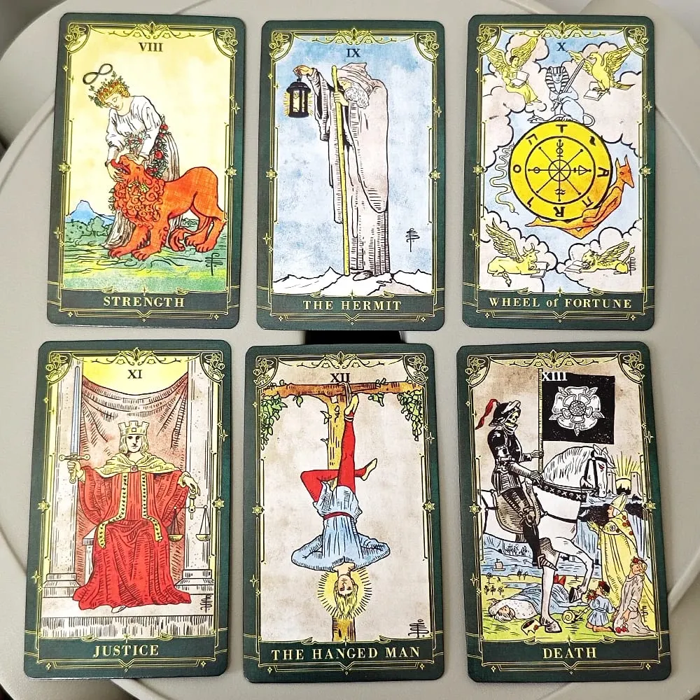 A.E. Tarot classique 78 pièces système Rider Waite cartes de Tarot avec bords dorés vert foncé avec guide pour débutants 10.3*6 cm — image 5