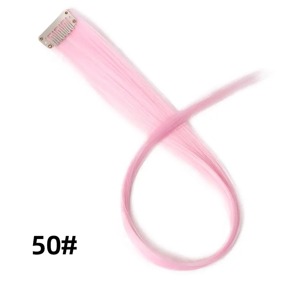 Straight Colored Hair Piece Hair Extensions Clip In Highlight Rainbow Hair Pink Blue Purple Synthetic On Clips For Women Girls — image 56