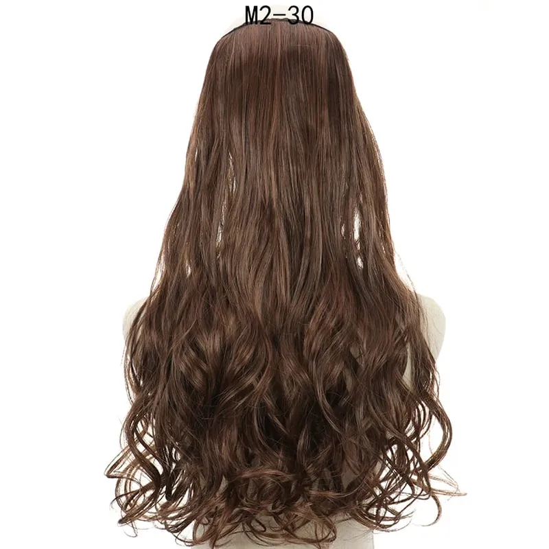 Long No Clips Invisible Wire Hair Extensions 16 22 32" Synthetic Wavy Black Brown One Piece Hairpiece Hair Extension