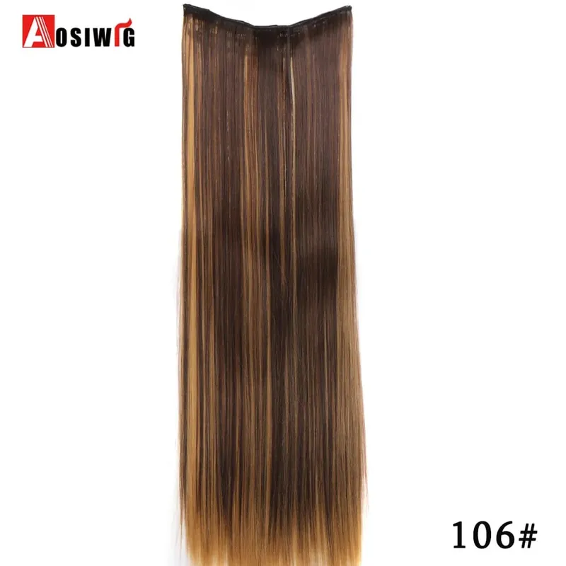 Apliques de cabelo falsos naturais longos e retos, preto, marrom, alta temperatura, sintético, 5 clipes em extensões de cabelo para mulheres